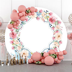 Aperturee - White Wall Pink Floral Round Backdrop For Birthday