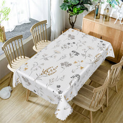 Aperturee - White Wildflowers Prints Boho Rectangle Tablecloth