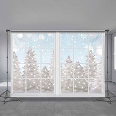 Aperturee - White Window And Snowy Tree Winter Scene Backdrop