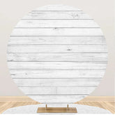 Aperturee - White Wooden Textured Wall Circle Birthday Backdrop
