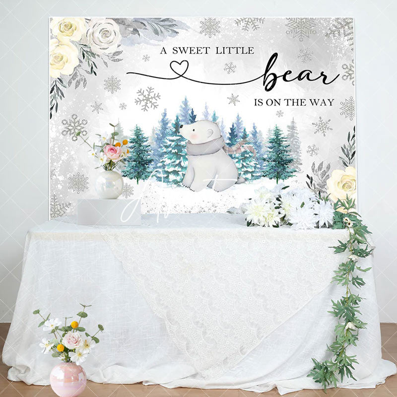 Aperturee - Wild Bear Forest Floral Winter Baby Shower Backdrop