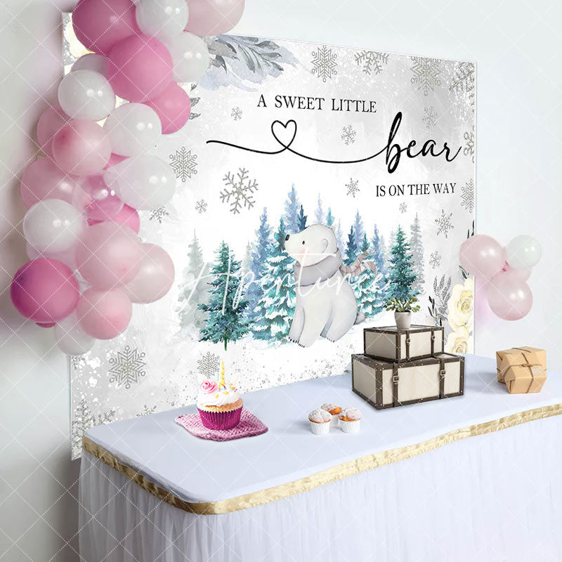 Aperturee - Wild Bear Forest Floral Winter Baby Shower Backdrop