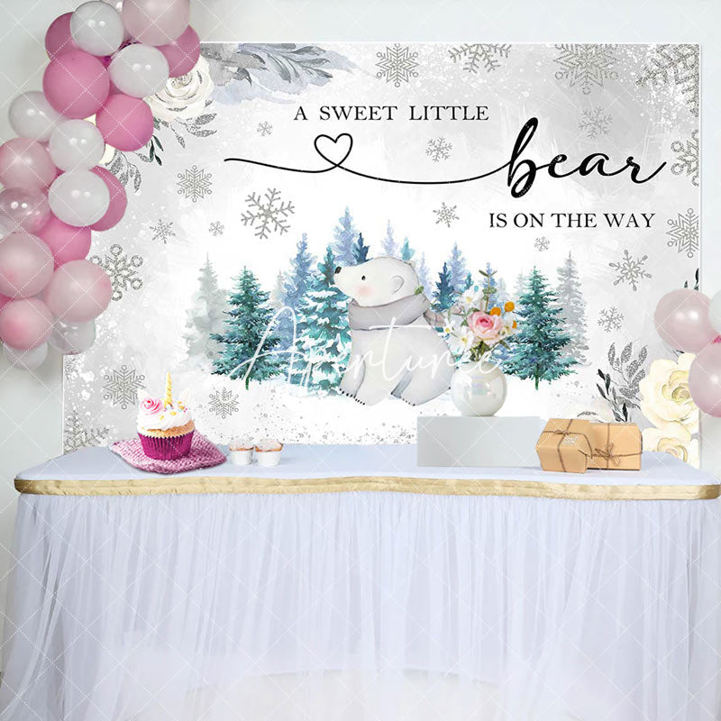 Aperturee - Wild Bear Forest Floral Winter Baby Shower Backdrop