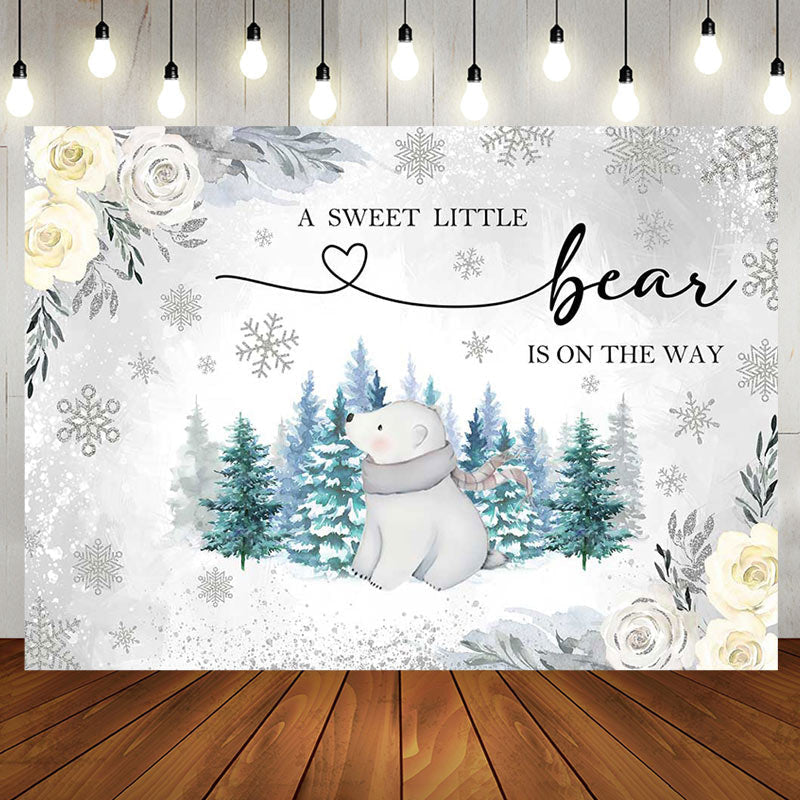 Aperturee - Wild Bear Forest Floral Winter Baby Shower Backdrop