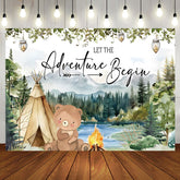 Aperturee - Wild Camping Bear Adventure Begins Baby Shower Backdrop