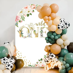 Aperturee - Wild One Gold Floral Birthday Double Arch Backdrop