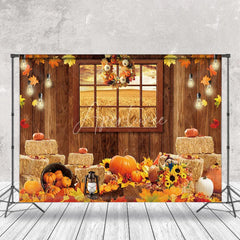Aperturee - Window Wheat Field Autumn Pumpkin Harvest Backdrop