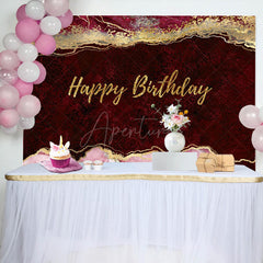 Aperturee - Wine Red Gold Glitter Abstract Birthday Backdrop