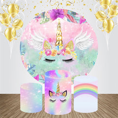 Aperturee - Wing Floral Unicorn Circle Backdrop Kit For Birthday