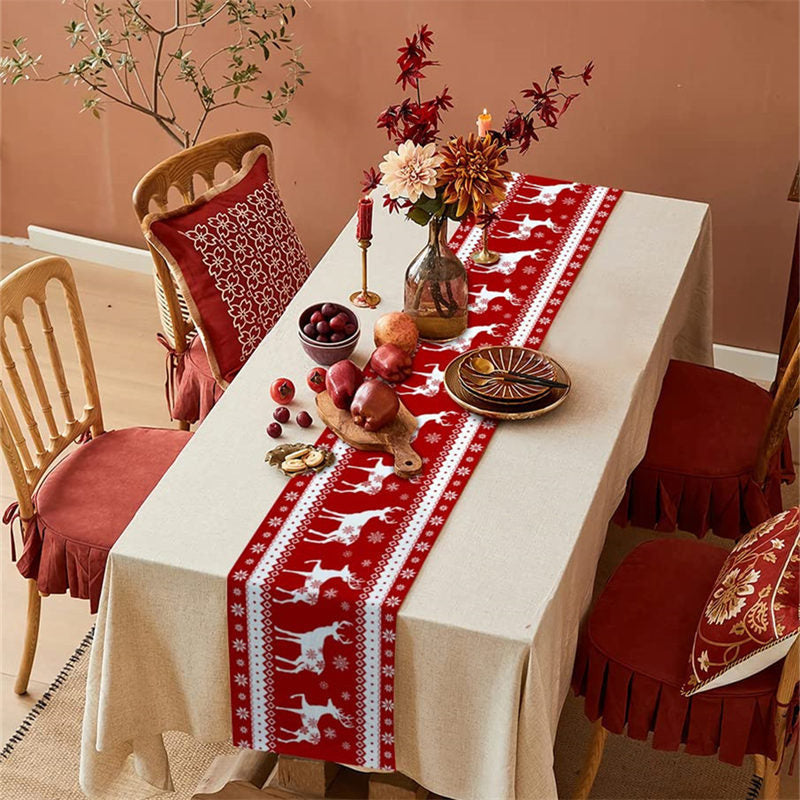 Aperturee Winter Christmas Elk Red Art Snowflake Table Runner