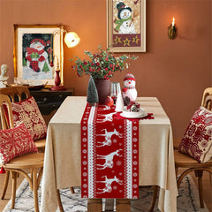 Aperturee Winter Christmas Elk Red Art Snowflake Table Runner