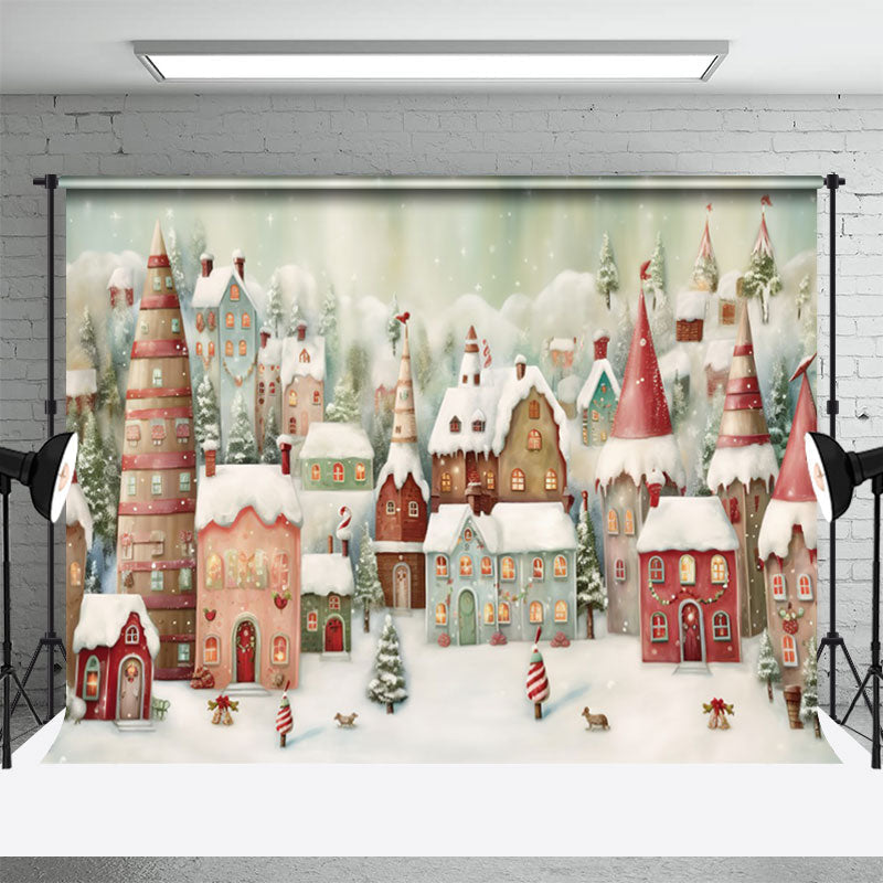 Aperturee - Winter Christmas Town Photography Backdrop For Kids