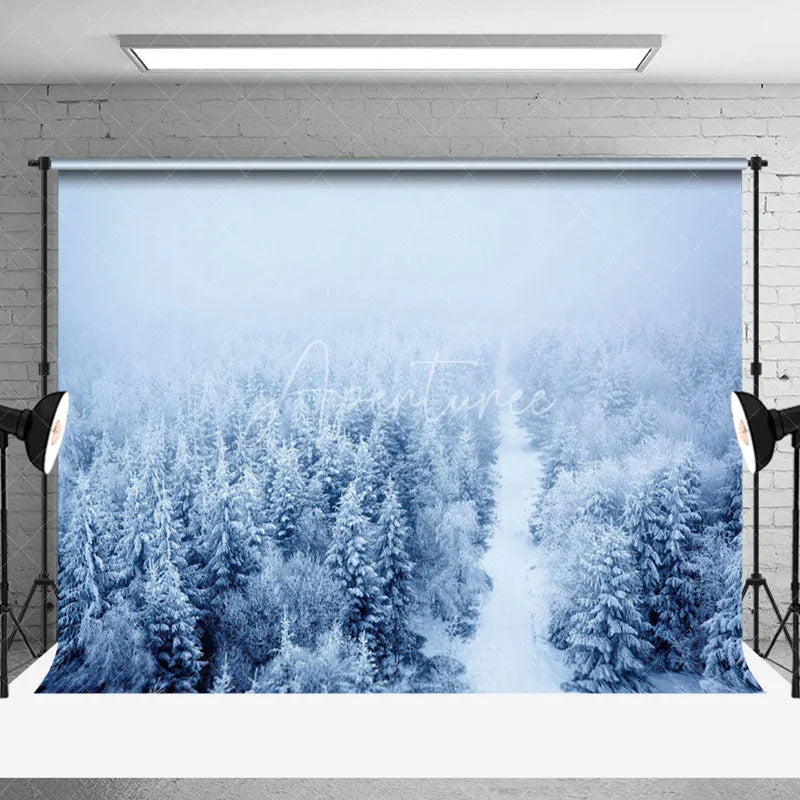 Aperturee - Winter Foggy Snowy Forest Wonderland Backdrop