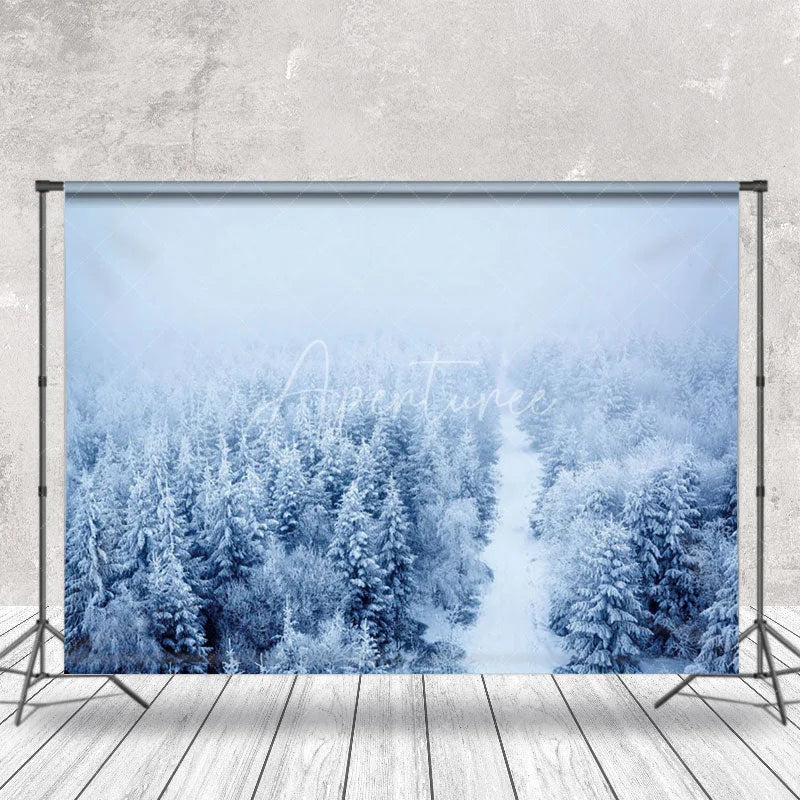 Aperturee - Winter Foggy Snowy Forest Wonderland Backdrop