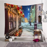 Aperturee - Winter Light Street Christmas Landscape Wall Tapestry