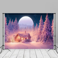 Aperturee - Winter Night Cedar Forest Warm House Christmas Backdrop