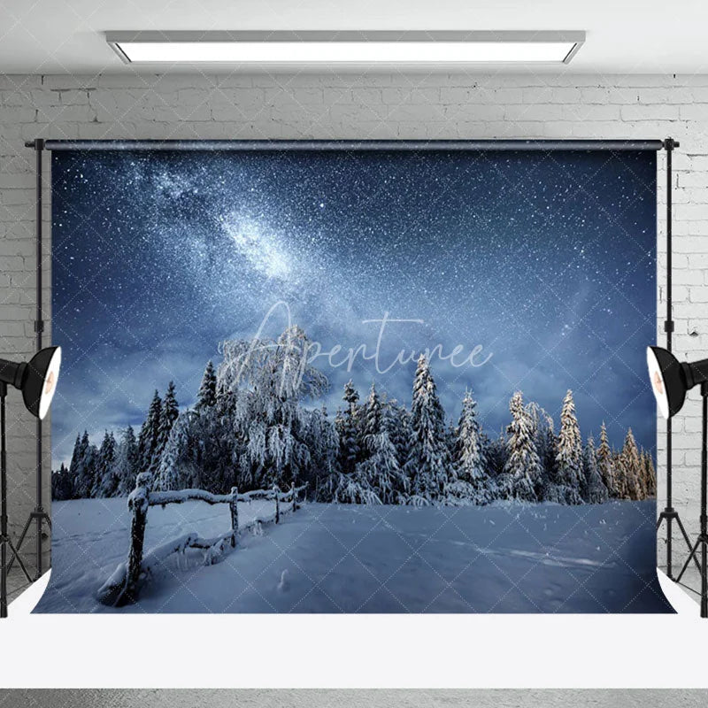 Aperturee - Winter Pines Under Milky Way Photography Backdrop