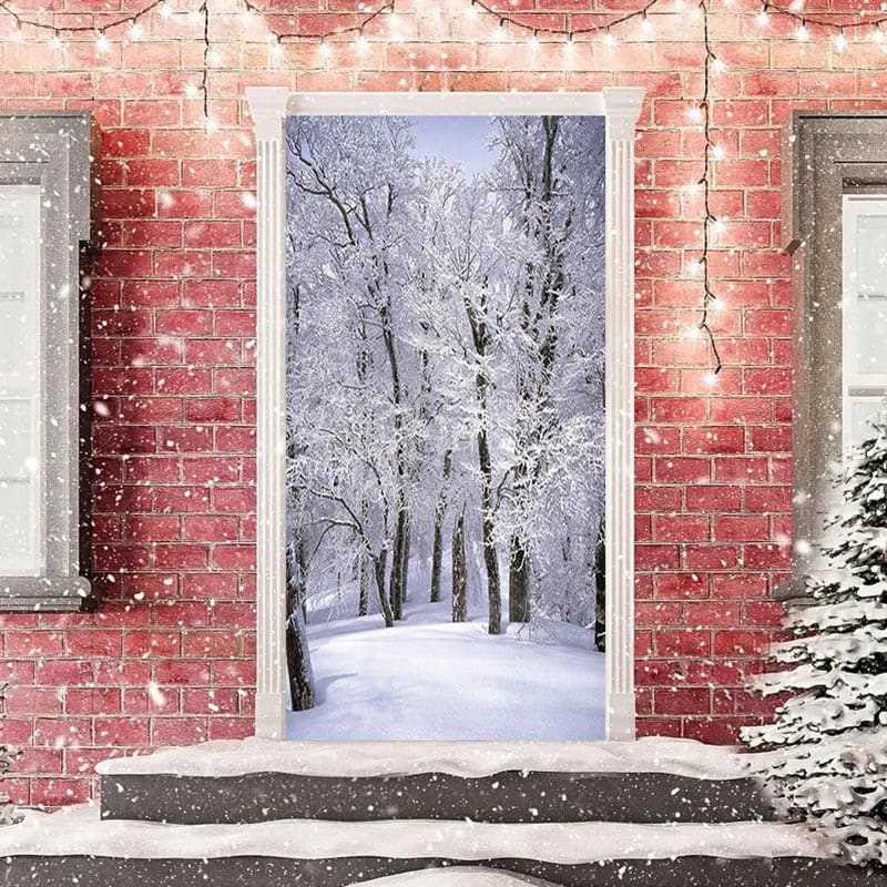 Aperturee - Winter Snowfield Forest White Christmas Door Cover