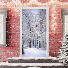 Aperturee - Winter Snowfield Forest White Christmas Door Cover