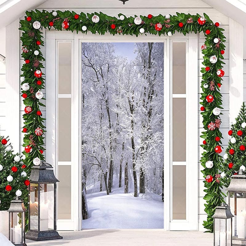 Aperturee - Winter Snowfield Forest White Christmas Door Cover