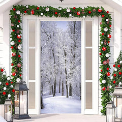 Aperturee - Winter Snowfield Forest White Christmas Door Cover