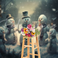 Aperturee - Winter Snowman Christmas Backdrop For Photo