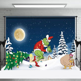 Aperturee - Winter Snowy Moon Night Xmas Tree Christmas Backdrop