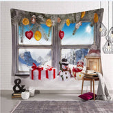 Aperturee - Winter Sun And Snowman Christmas Landscape Wall Tapestry