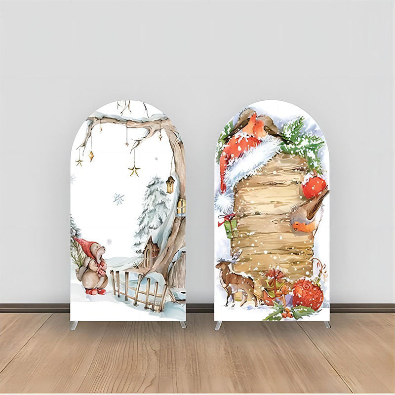 Aperturee - Winter Tree Deer Christmas Double Arch Backdrop Kit