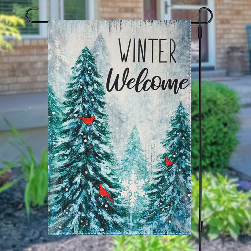 Aperturee - Winter Welcome Snowy Forest Christmas Garden Flag