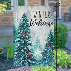 Aperturee - Winter Welcome Snowy Forest Christmas Garden Flag