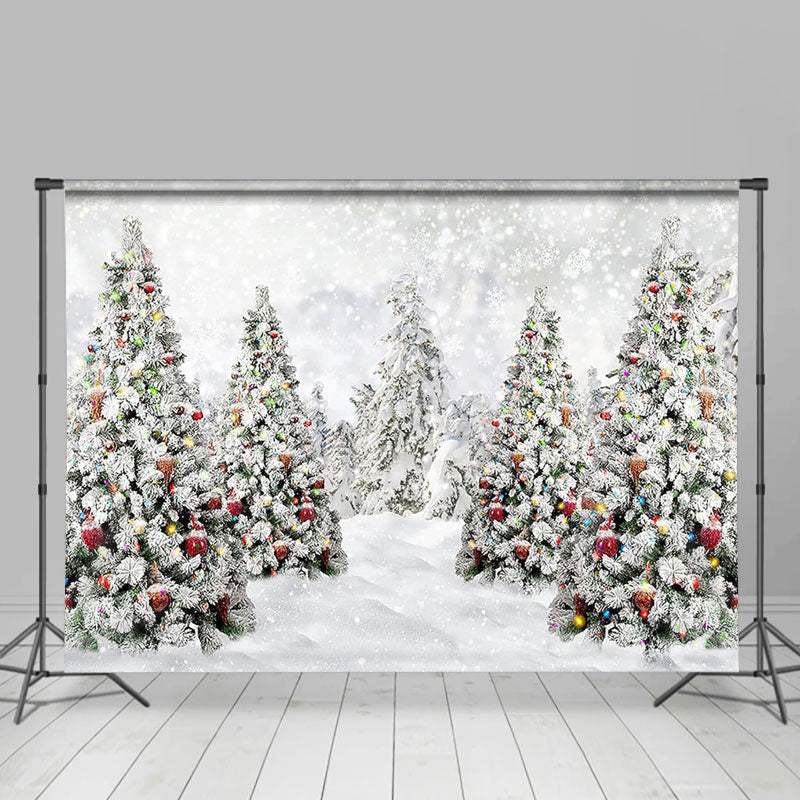 Aperturee - Winter White Xmas Pine Trees Heavy Snow Backdrop