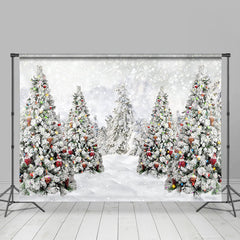 Aperturee - Winter White Xmas Pine Trees Heavy Snow Backdrop