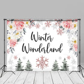Aperturee - Winter Wonderland Floral Snowflake Pine Backdrop