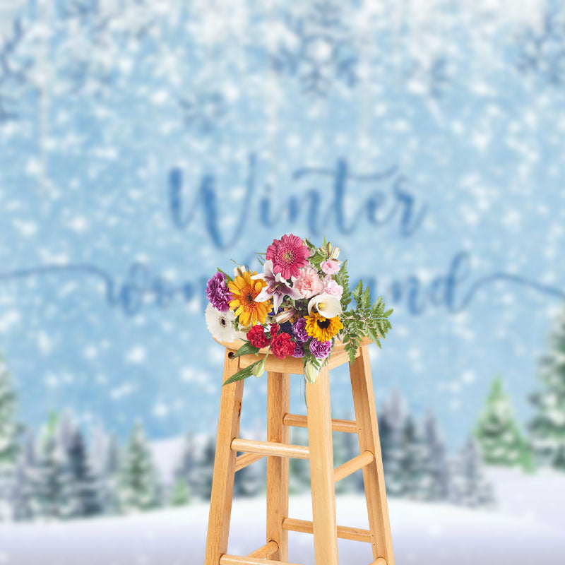 Aperturee - Winter Wonderland Heavy Snow Pine Trees Backdrop