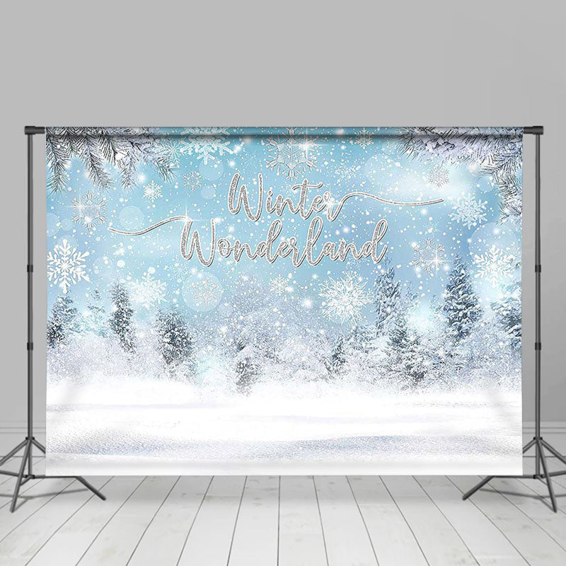 Aperturee - Winter Wonderland Pine Trees Snowflake Backdrop