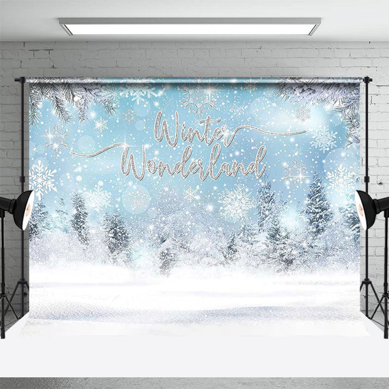 Aperturee - Winter Wonderland Pine Trees Snowflake Backdrop