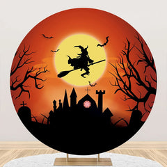 Aperturee - Witch Riding A Broom Moon Night Halloween Backdrop