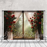 Aperturee - Wonderland Red Rose Vine Window Floral Backdrop
