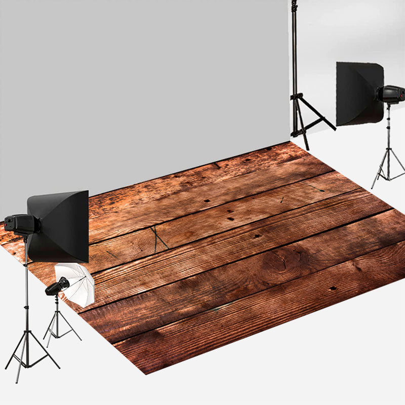 Aperturee - Wood Board Reddish Brown Photo Rubber Floor Mat