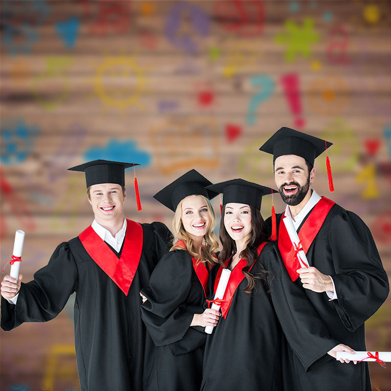 Aperturee - Wood Colorful Stick Figures Grad Backdrop For Photo