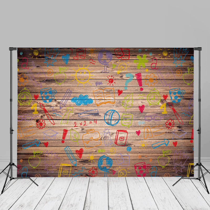 Aperturee - Wood Colorful Stick Figures Grad Backdrop For Photo
