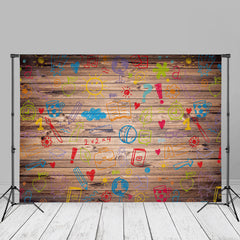 Aperturee - Wood Colorful Stick Figures Grad Backdrop For Photo
