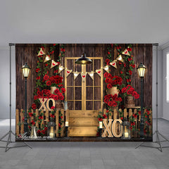 Aperturee - Wood Gold Door Roses Valentines Day Photo Backdrop