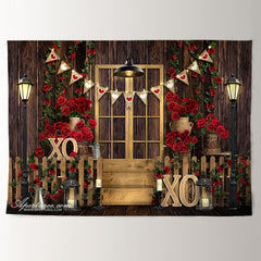 Aperturee - Wood Gold Door Roses Valentines Day Photo Backdrop