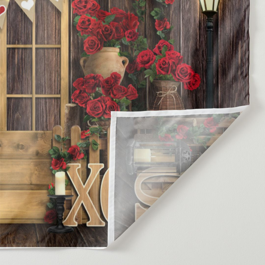 Aperturee - Wood Gold Door Roses Valentines Day Photo Backdrop