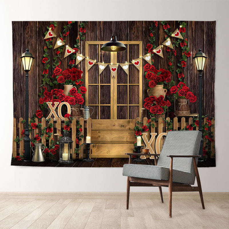 Aperturee - Wood Gold Door Roses Valentines Day Photo Backdrop