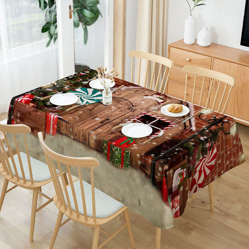 Aperturee - Wood House Brick Wall Snowy Christmas Tablecloth