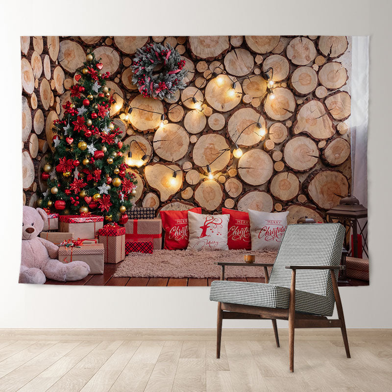 Aperturee - Wood Stake Wall Tree Christmas Backdrop For Deco