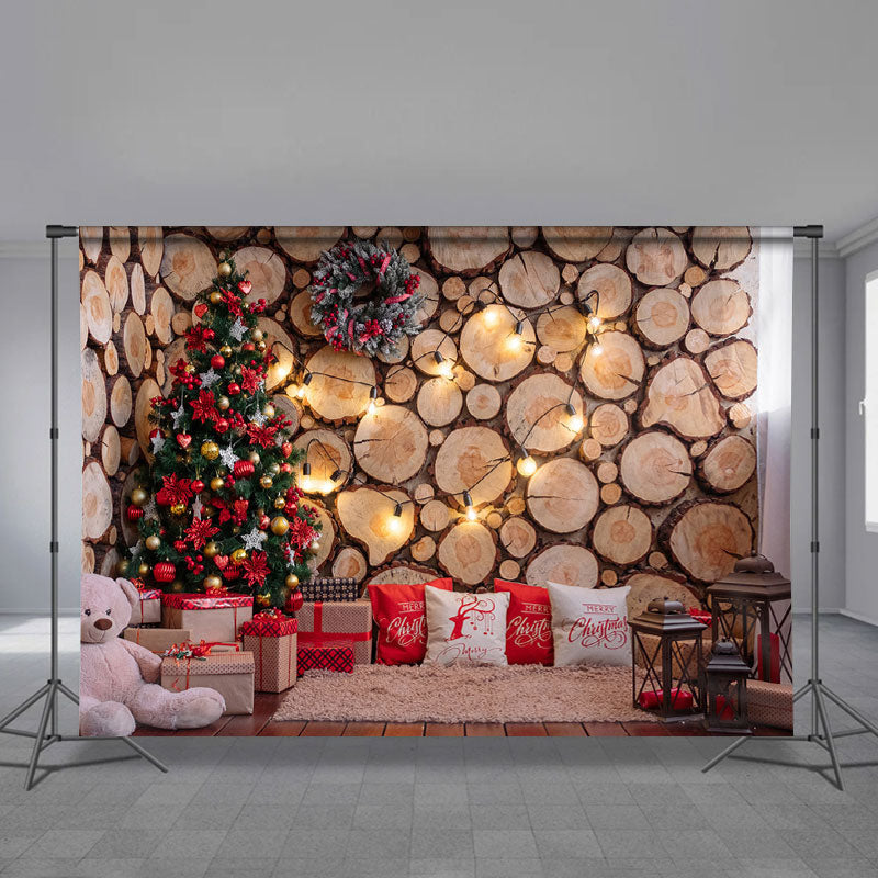 Aperturee - Wood Stake Wall Tree Christmas Backdrop For Deco